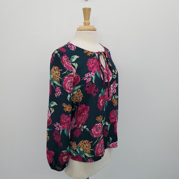Everly Womens Multicolor Long Sleeve Floral Blouse Top Size M Keyhole Neck - Picture 2 of 15